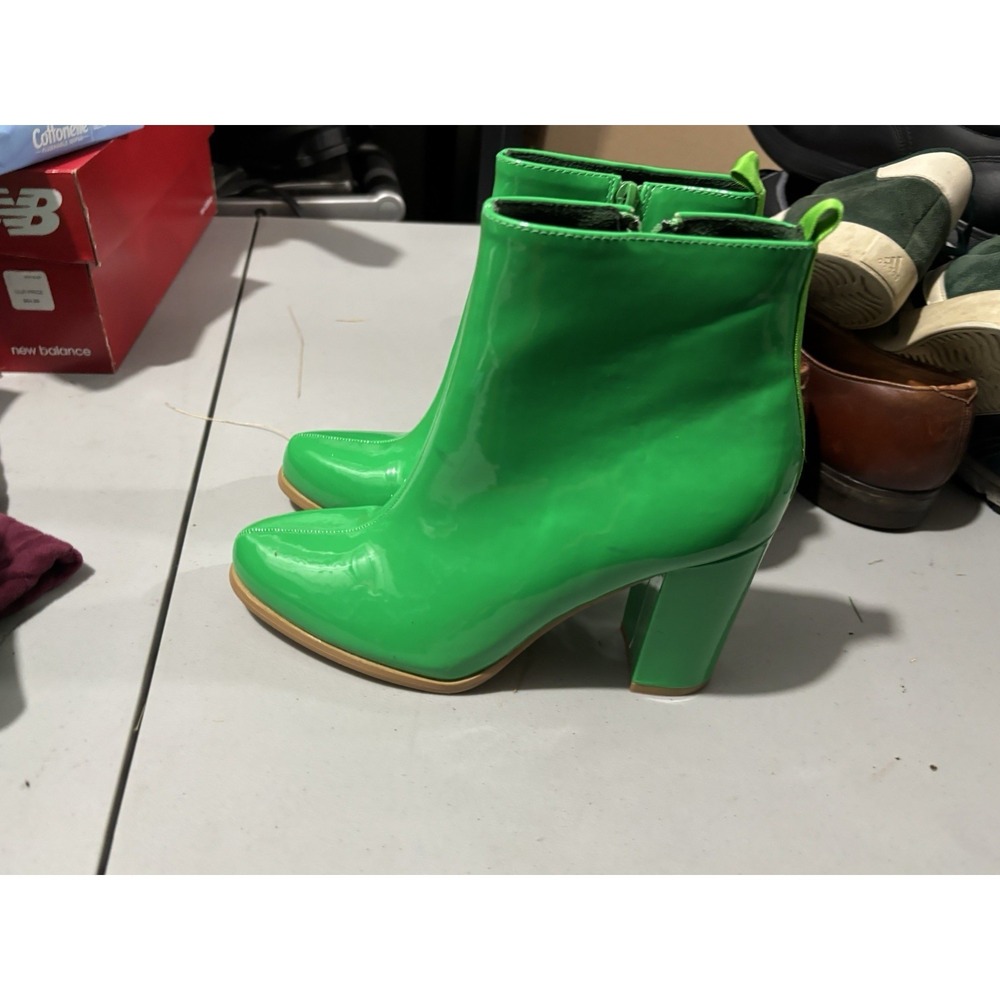 Allegra K Women's Round Toe Zipper Chunky Heels Ankle Boots 7.5 Green